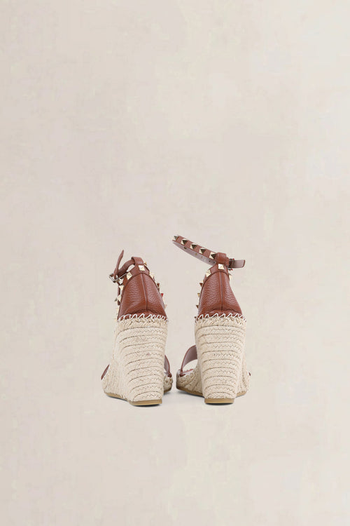 Valentino Garavani Brown Rockstud Wedge Sandals