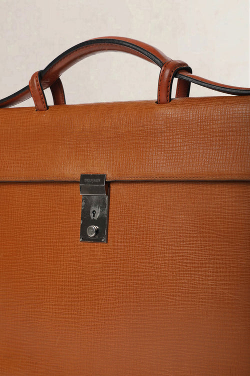 Delvaux Cognac Vintage Briefcase Top Handle Bag