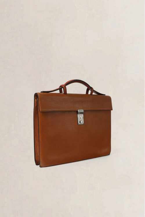 Delvaux Cognac Vintage Briefcase Top Handle Bag