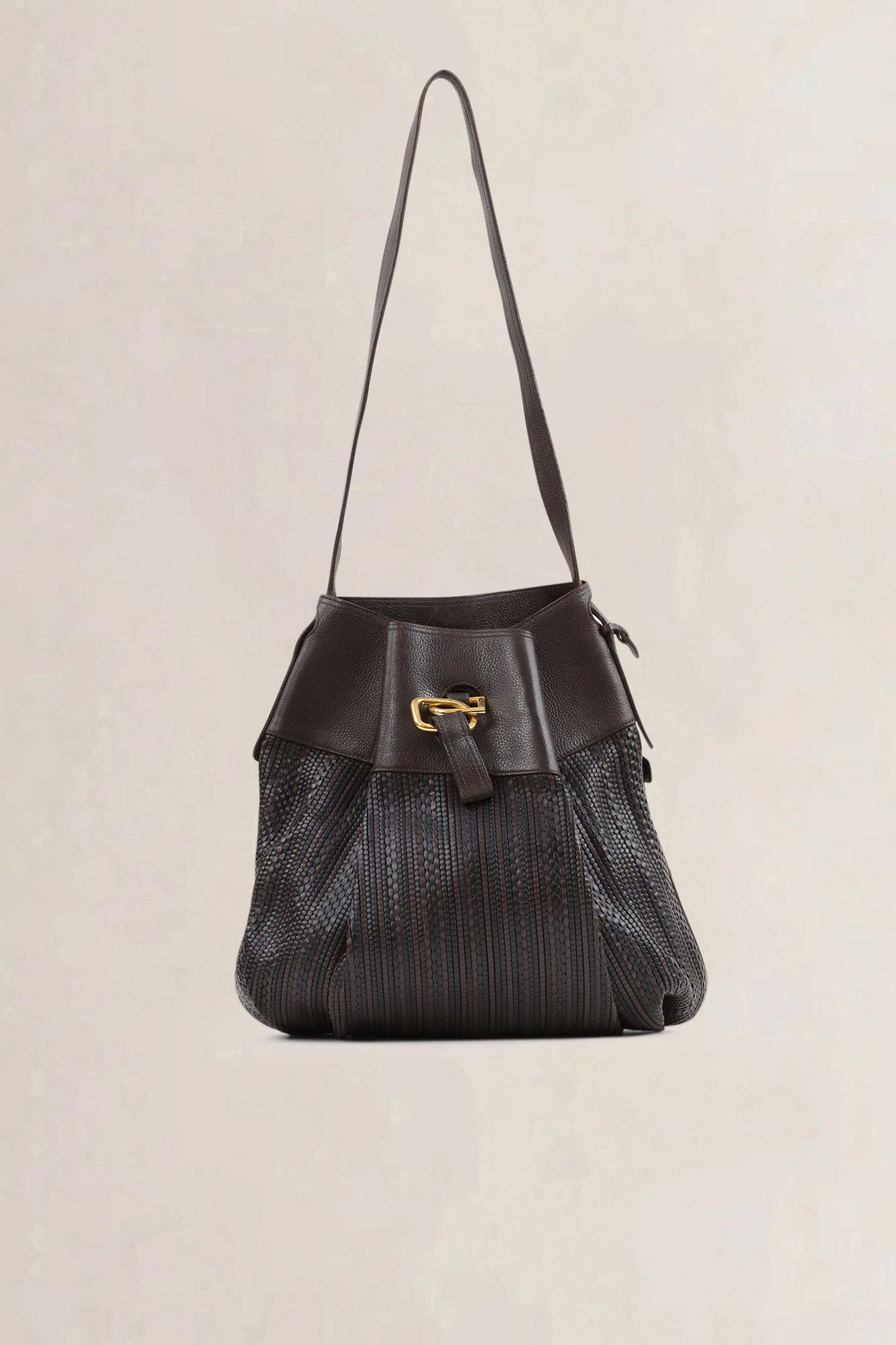 Delvaux Brown Toile De Cuir Leather Faust Shoulder Bag