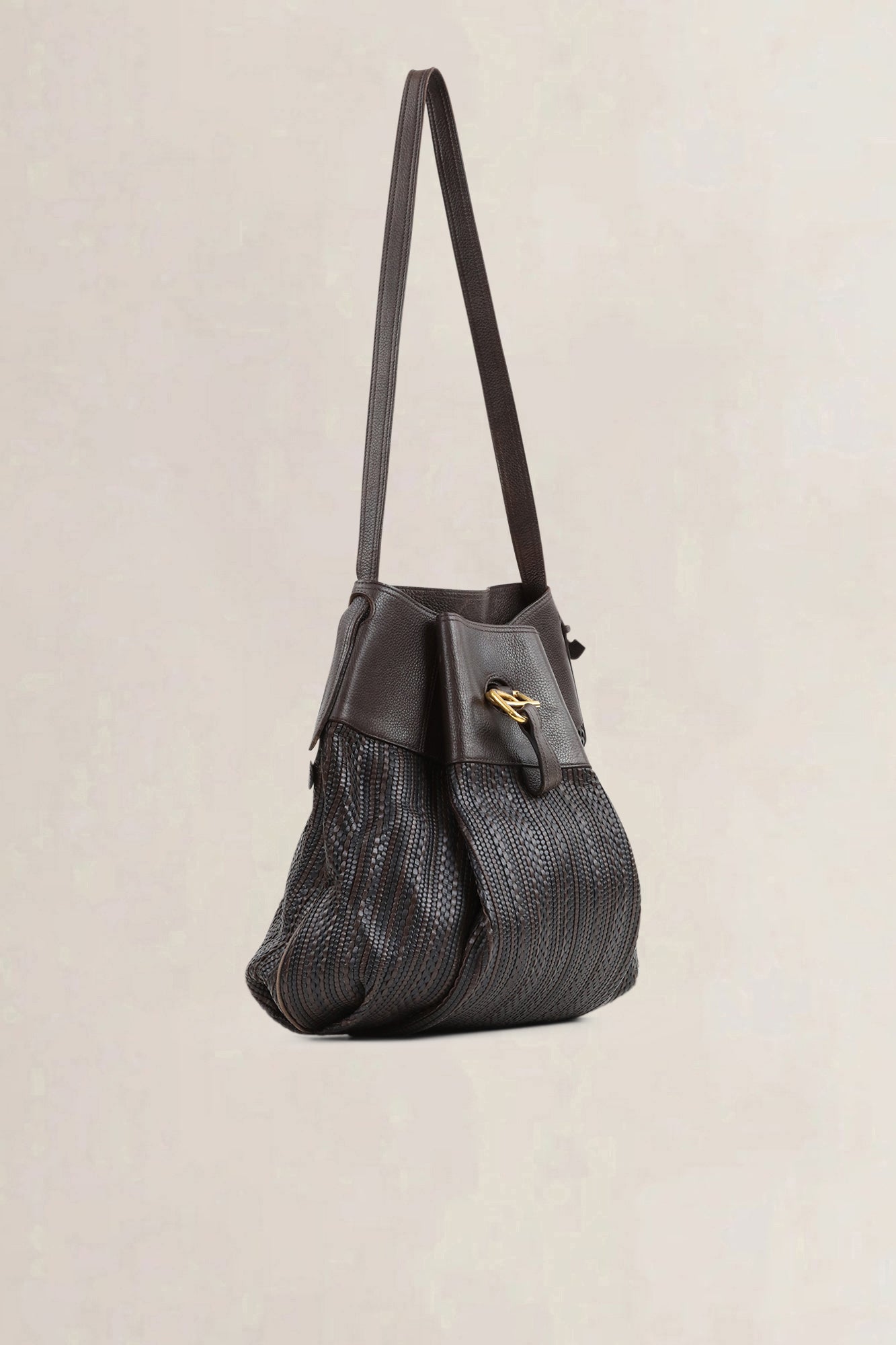 Delvaux Brown Toile De Cuir Leather Faust Shoulder Bag