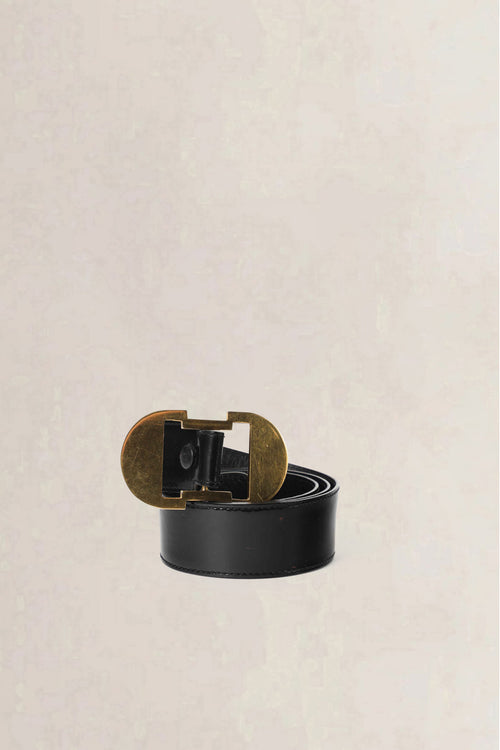 Delvaux Ceinture réversible en cuir verni noir