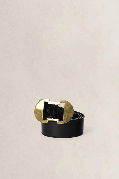 Delvaux Ceinture réversible en cuir verni noir