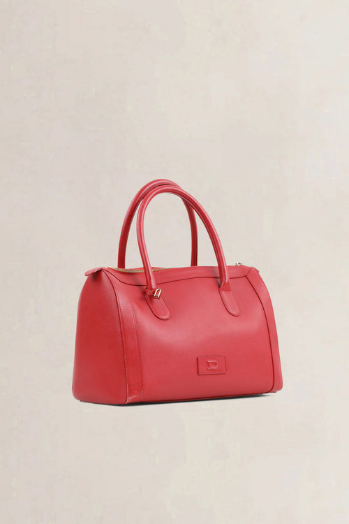 Delvaux Red Leather Boston Bag