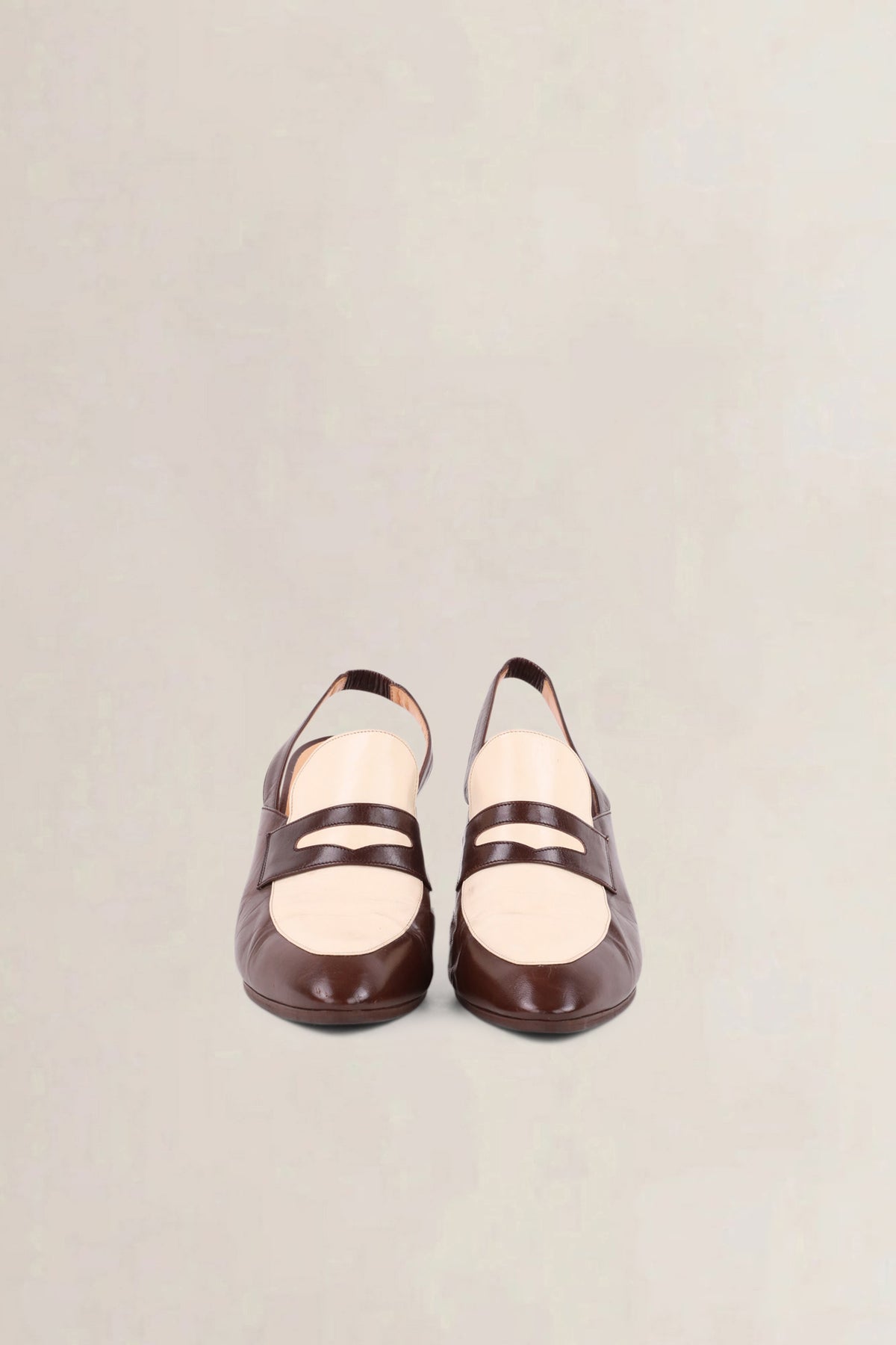 Céline Vintage White & Brown Slingback Loafer Pumps