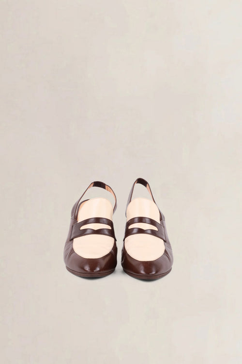 Céline Vintage White & Brown Slingback Loafer Pumps