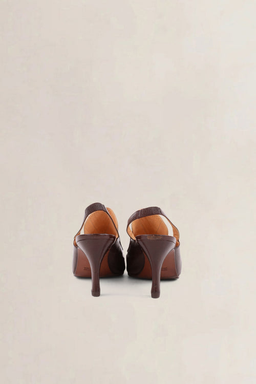 Céline Vintage White & Brown Slingback Loafer Pumps