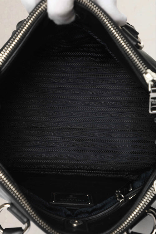 Prada Black Soft Calf Galleria Double Zip Medium Crossbody Bag