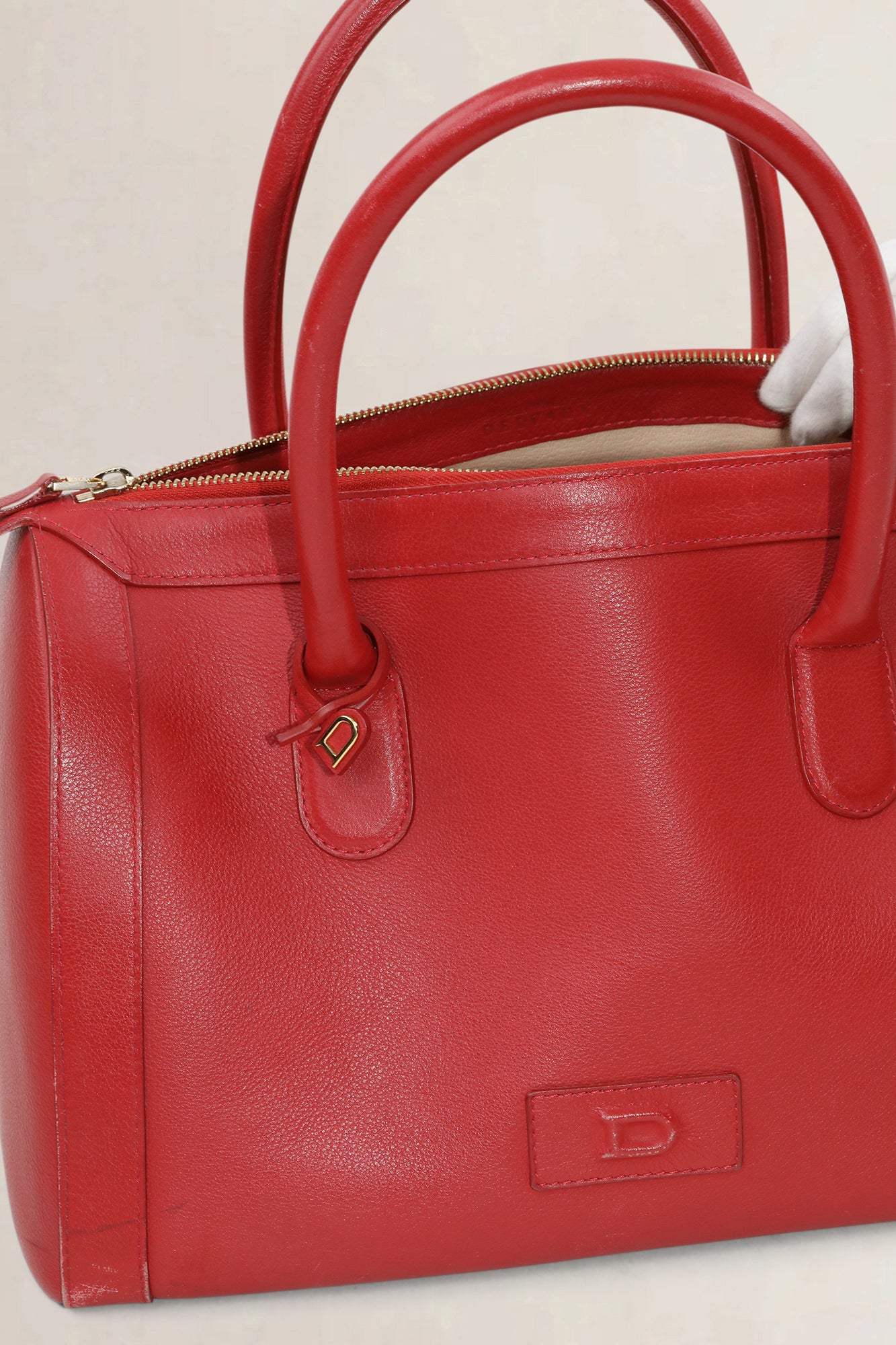 Delvaux Red Leather Boston Bag