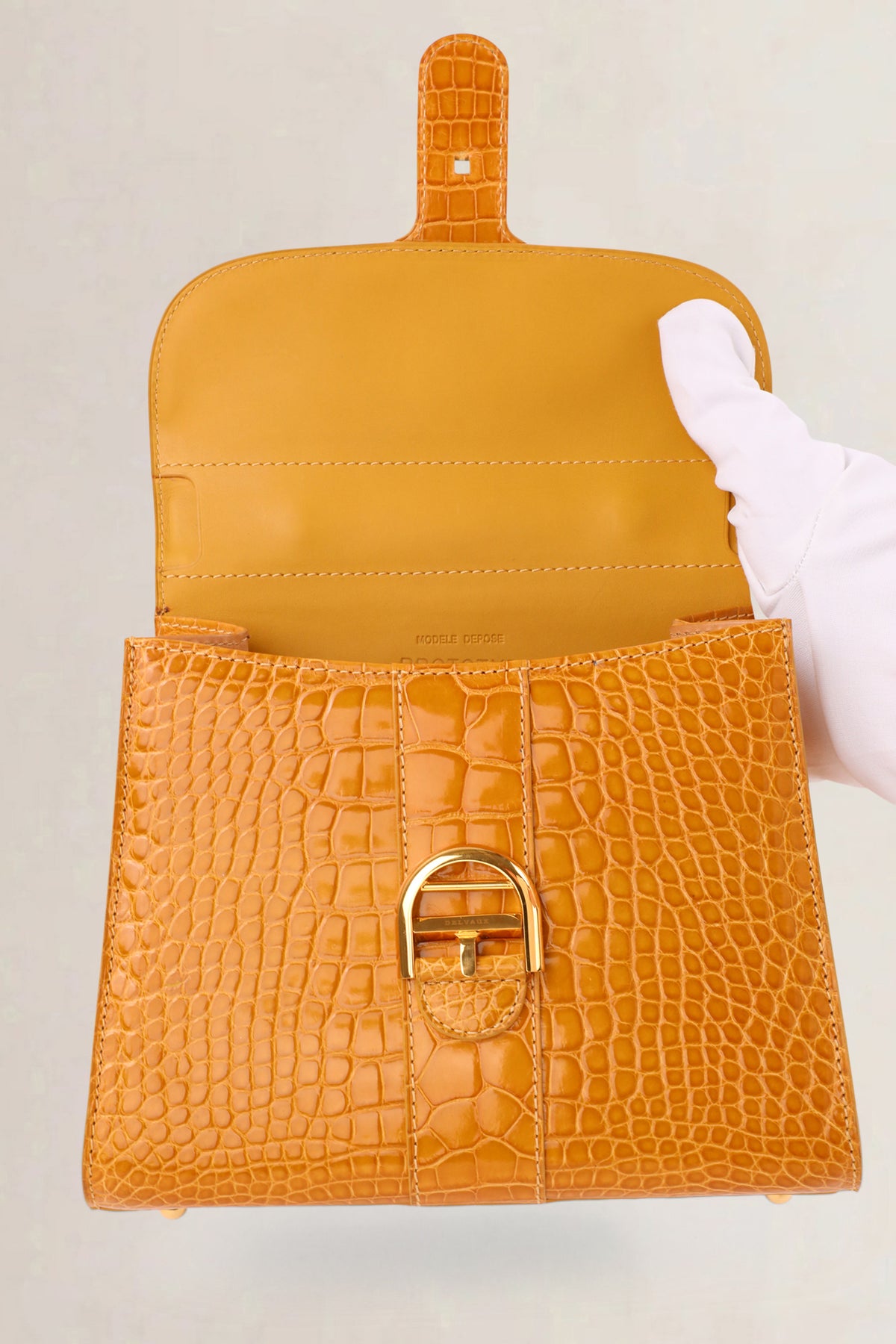 Delvaux Soft Yellow Brillant Crocodile Mini Crossbody Bag