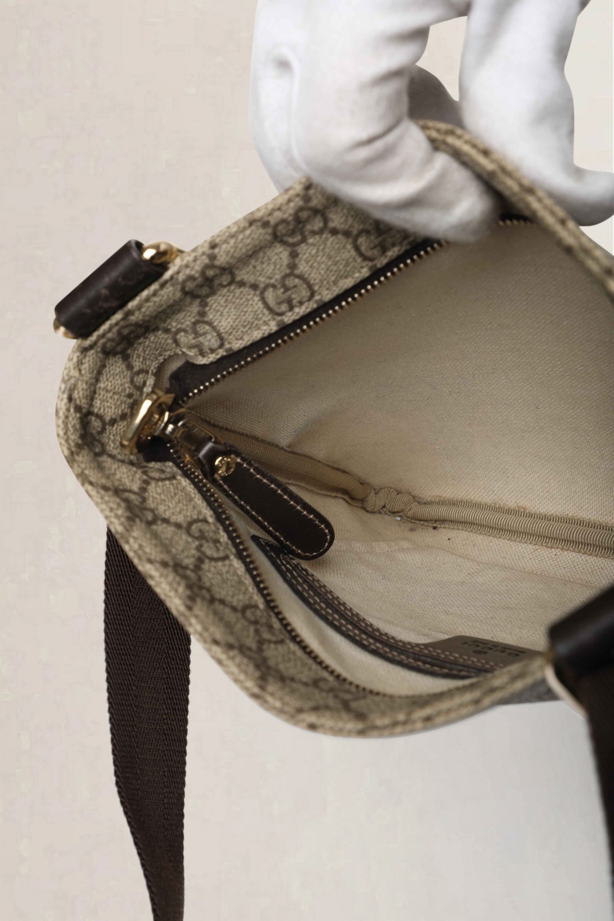 Gucci Beige & Brown GG Canvas Small Messenger Crossbody Bag