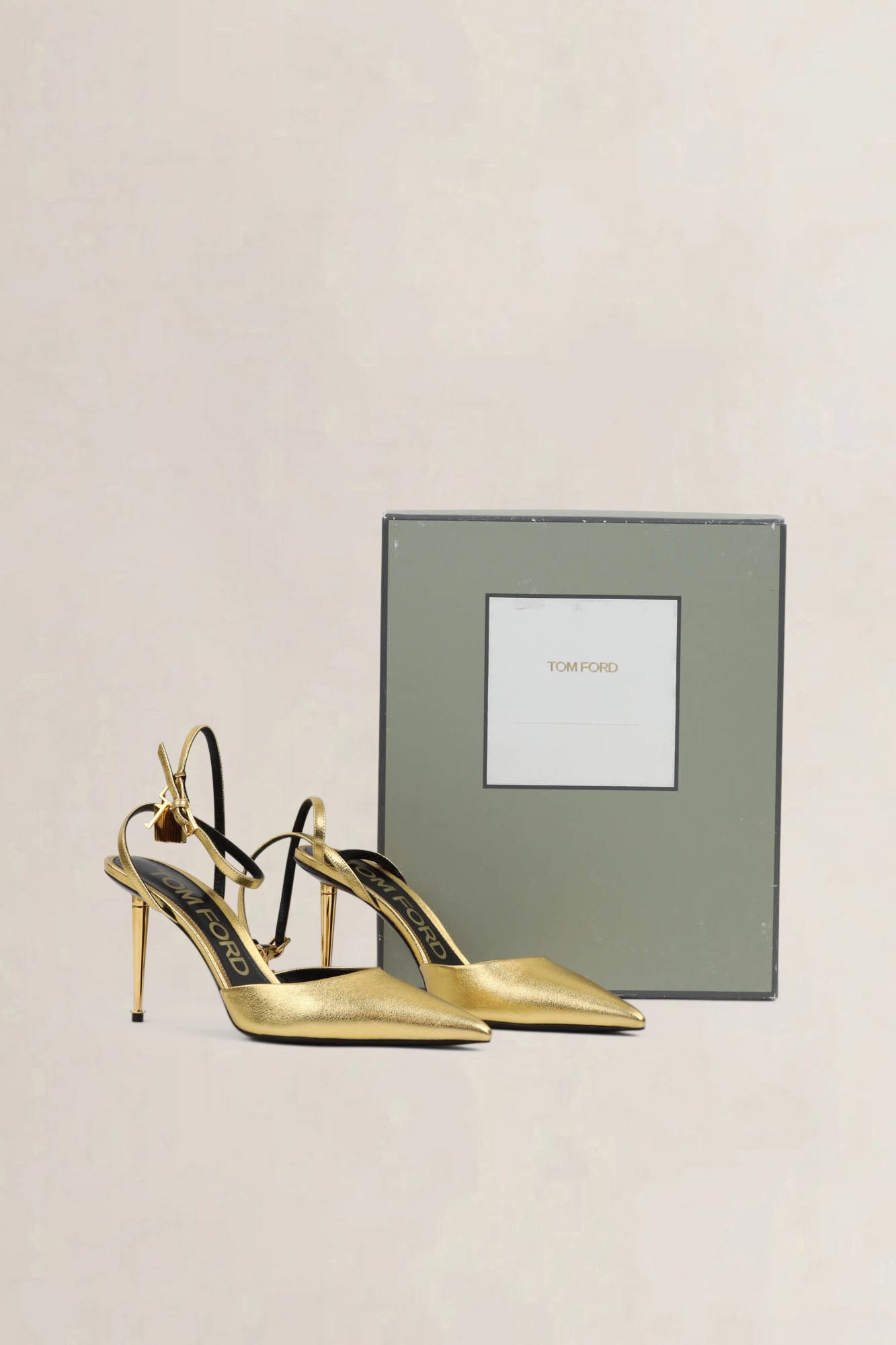 Tom Ford Gold Padlock Slingback Heels