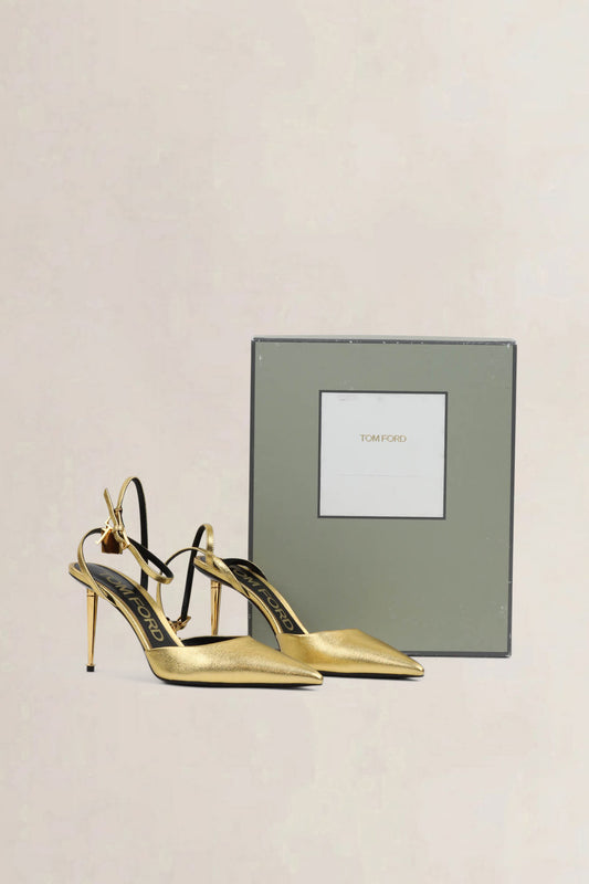Tom Ford Gold Padlock Slingback Heels
