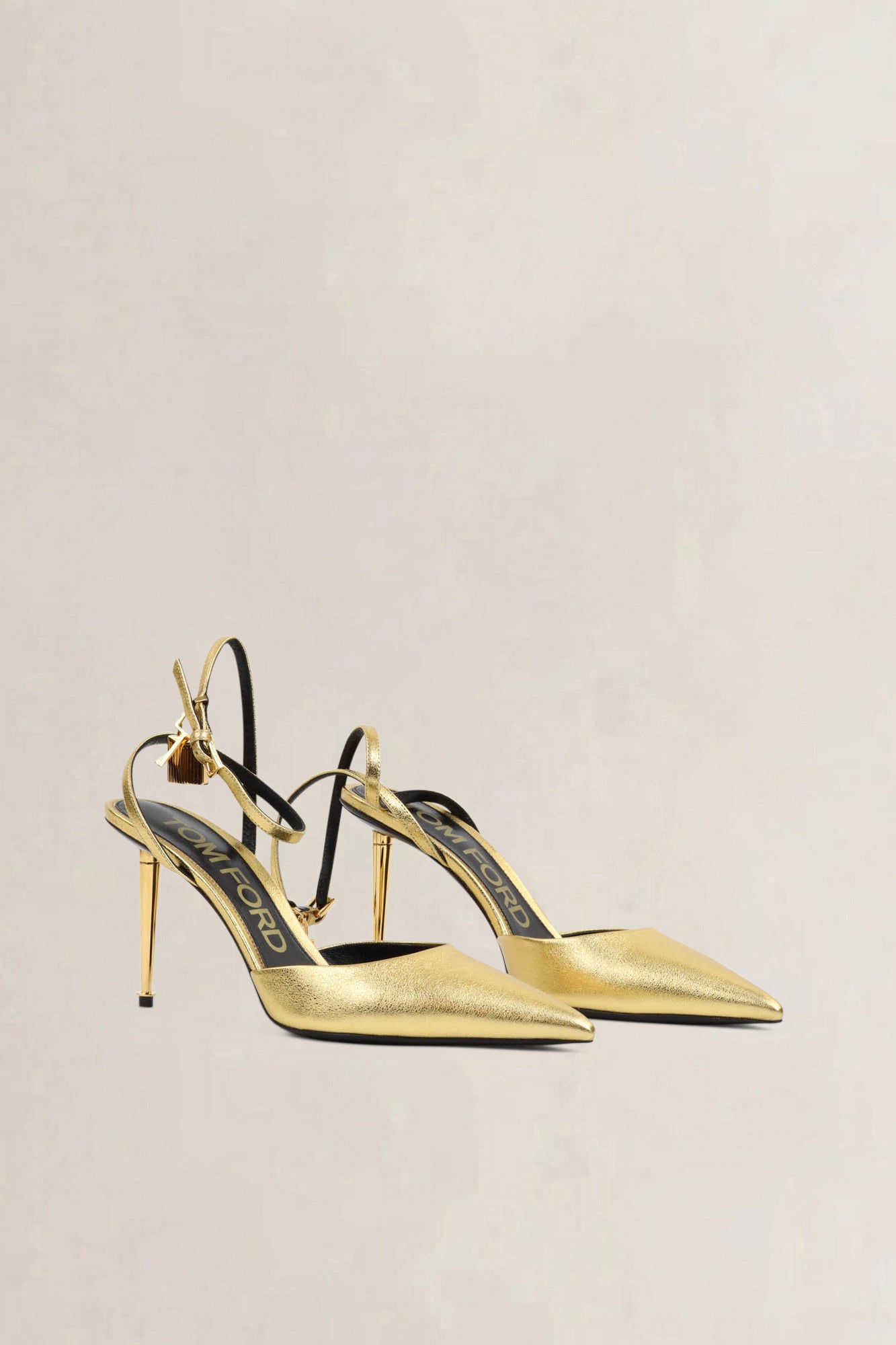Tom Ford Gold Padlock Slingback Heels