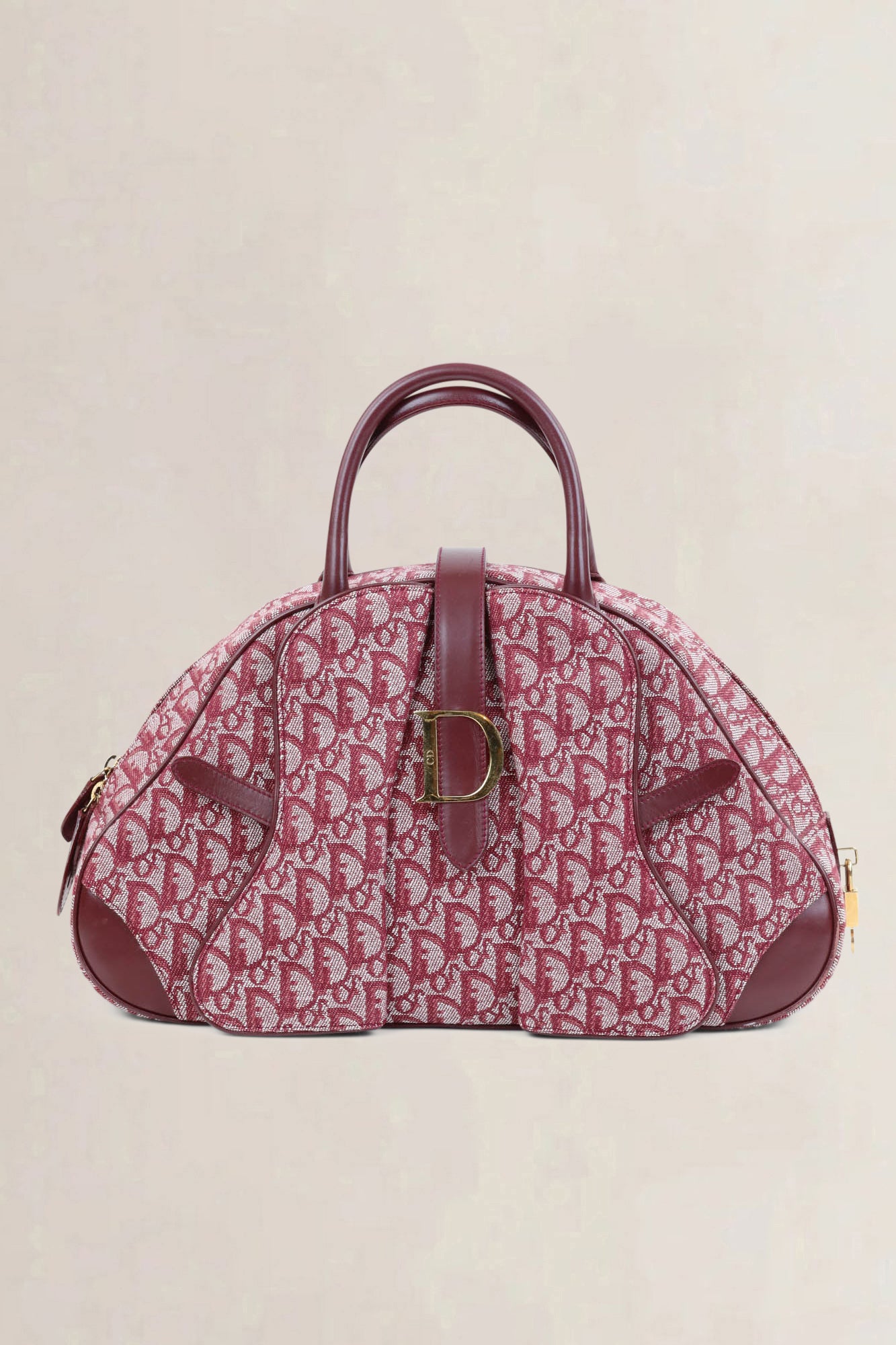 Christian Dior Red Monogram Saddle Bowler Top Handle Bag