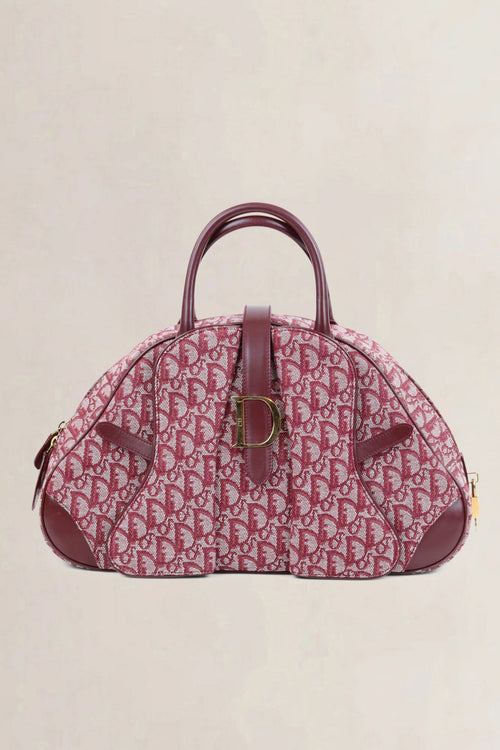 Christian Dior Red Monogram Saddle Bowler Top Handle Bag