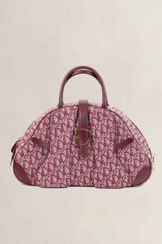 Christian Dior Red Monogram Saddle Bowler Top Handle Bag