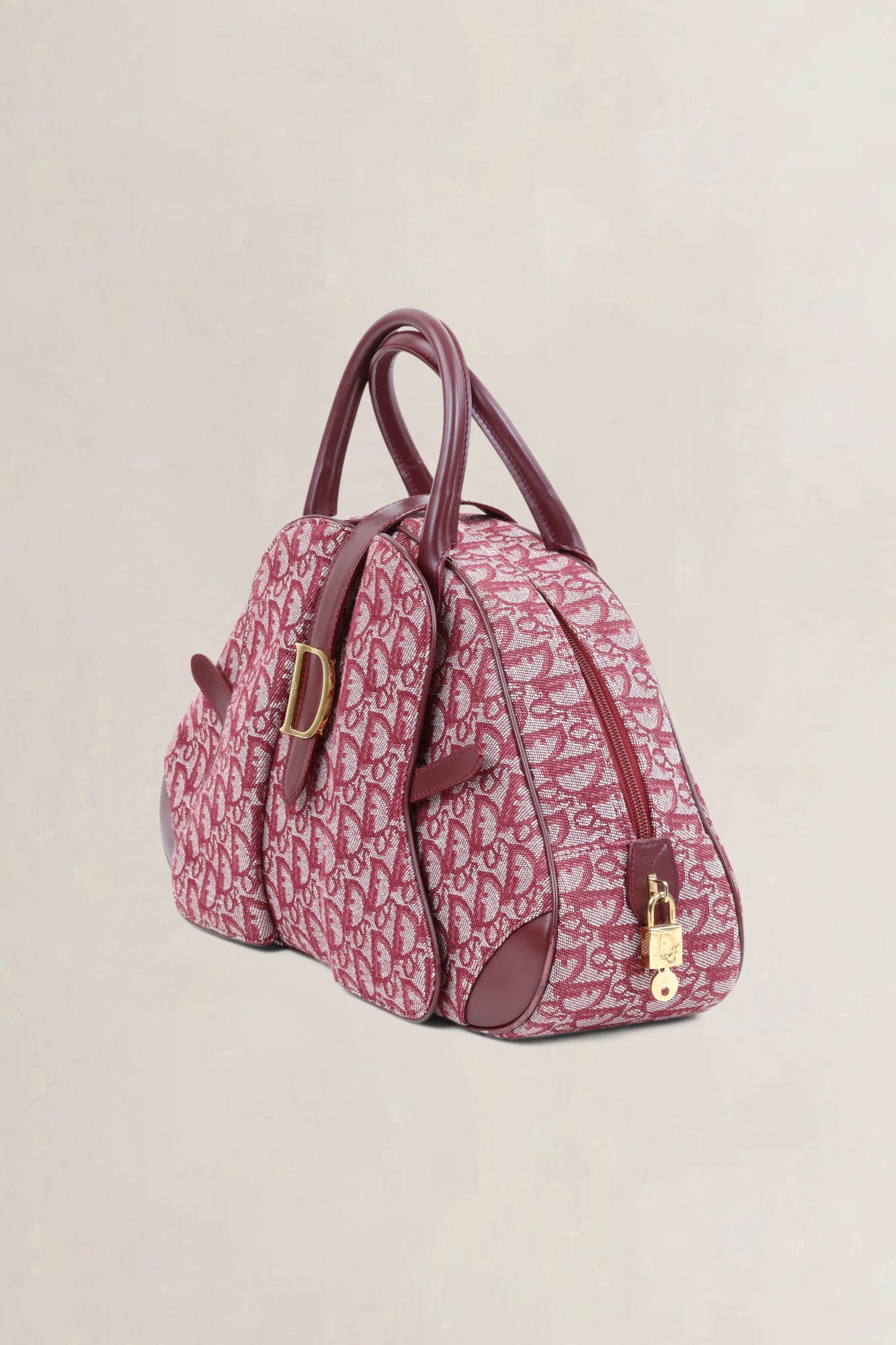 Christian Dior Red Monogram Saddle Bowler Top Handle Bag