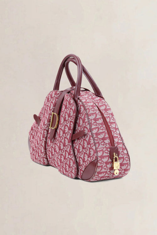 Christian Dior Red Monogram Saddle Bowler Top Handle Bag