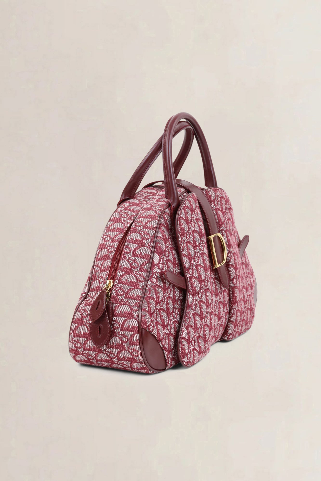 Christian Dior Red Monogram Saddle Bowler Top Handle Bag