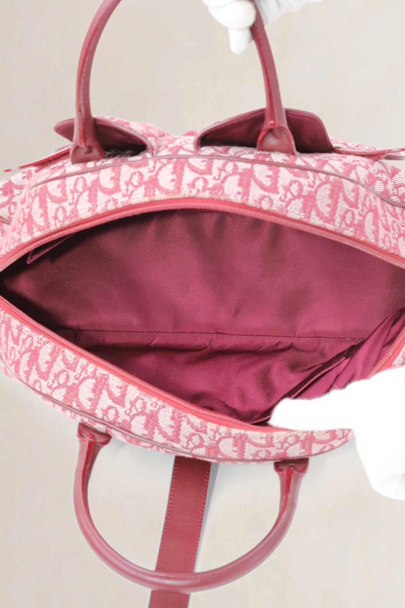 Christian Dior Red Monogram Saddle Bowler Top Handle Bag