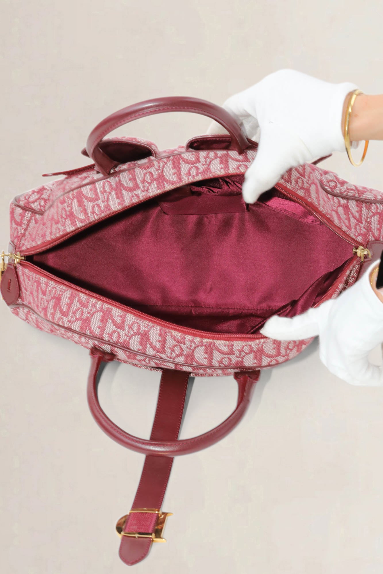 Christian Dior Red Monogram Saddle Bowler Top Handle Bag