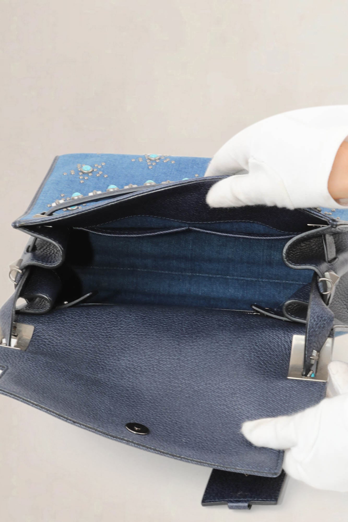 Valentino Garavani Denim My Rockstud Top Handle Bag
