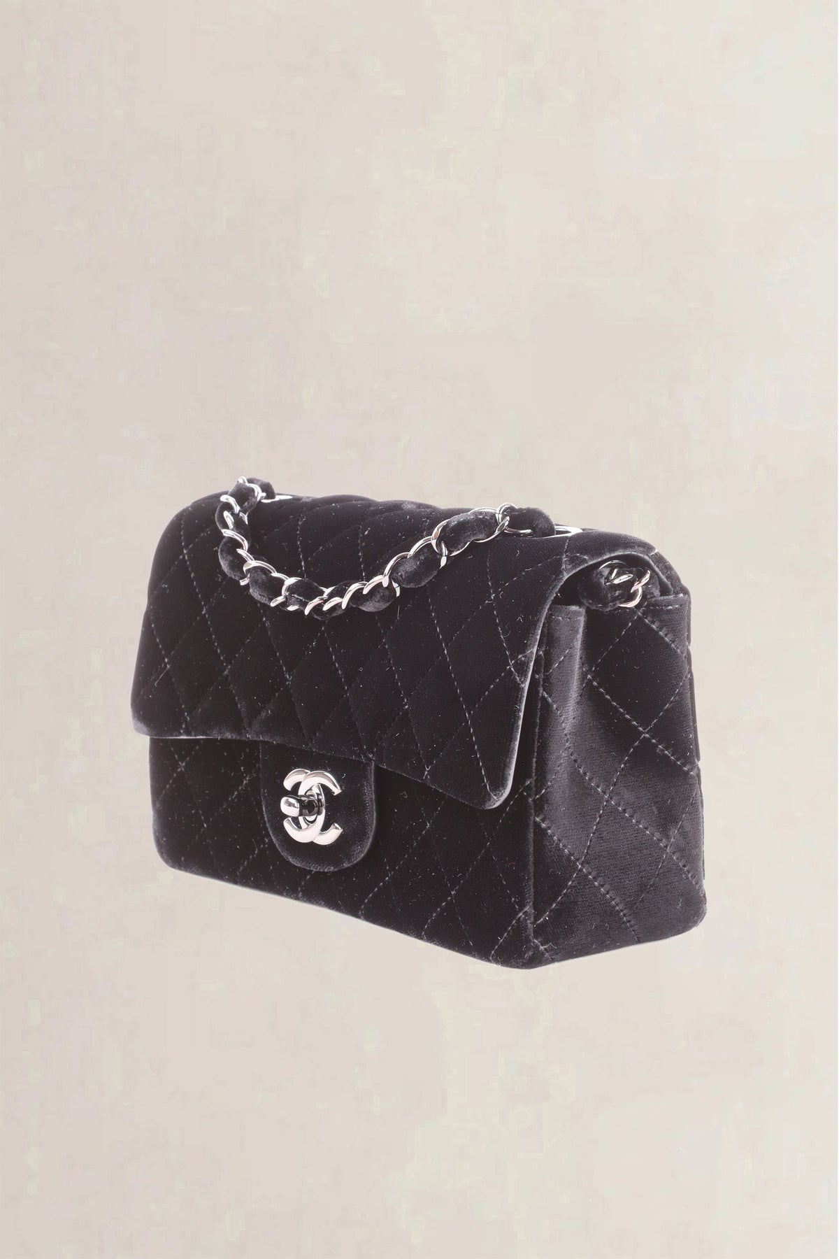 Chanel Black Quilted Velvet Wallet on Chain