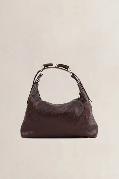 Guccissima Medium Horsebit Chain Hobo Dark Brown