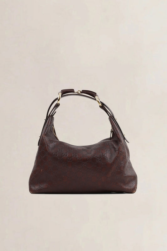 Guccissima Medium Horsebit Chain Hobo Dark Brown