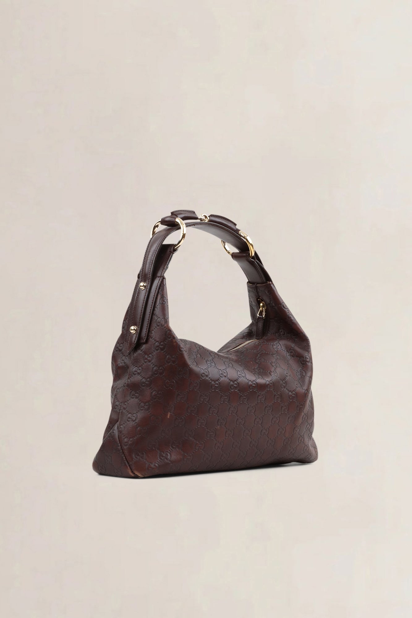 Guccissima Medium Horsebit Chain Hobo Dark Brown