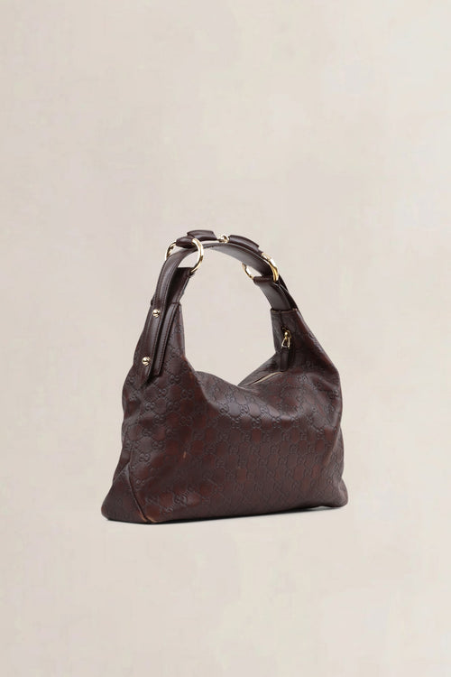 Guccissima Medium Horsebit Chain Hobo Dark Brown