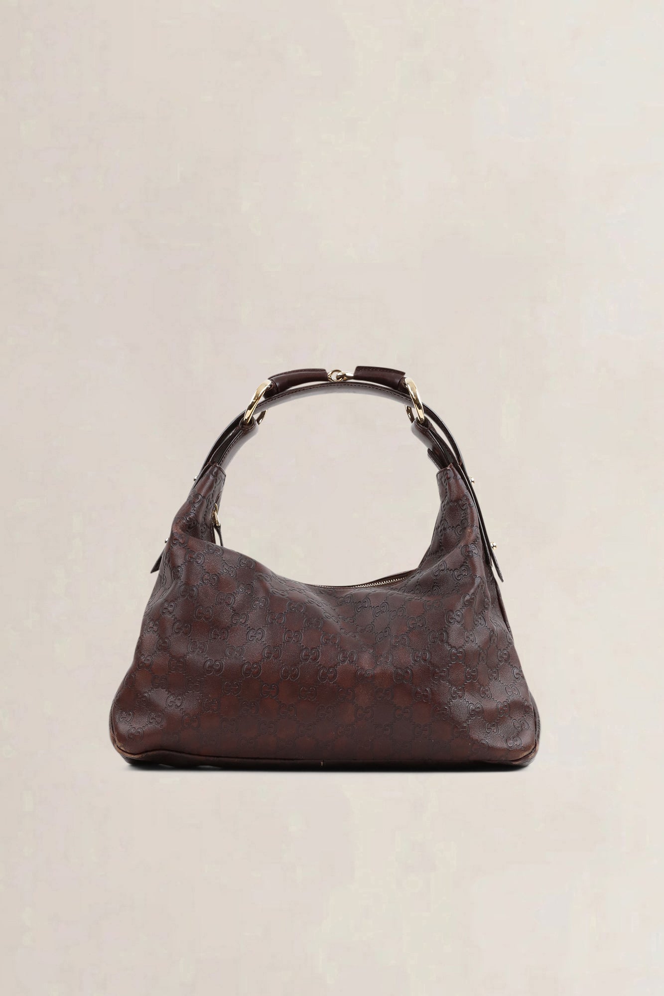 Guccissima Medium Horsebit Chain Hobo Dark Brown