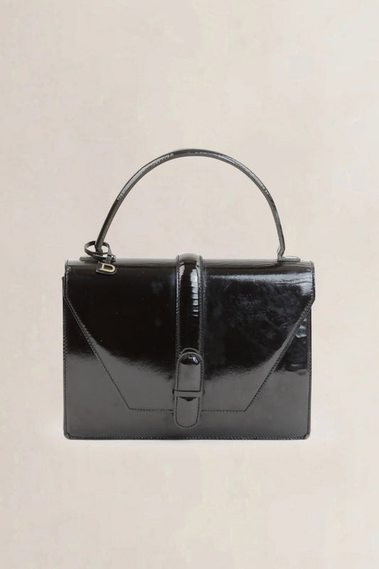Delvaux Black Equipage Patent Top Handle Bag
