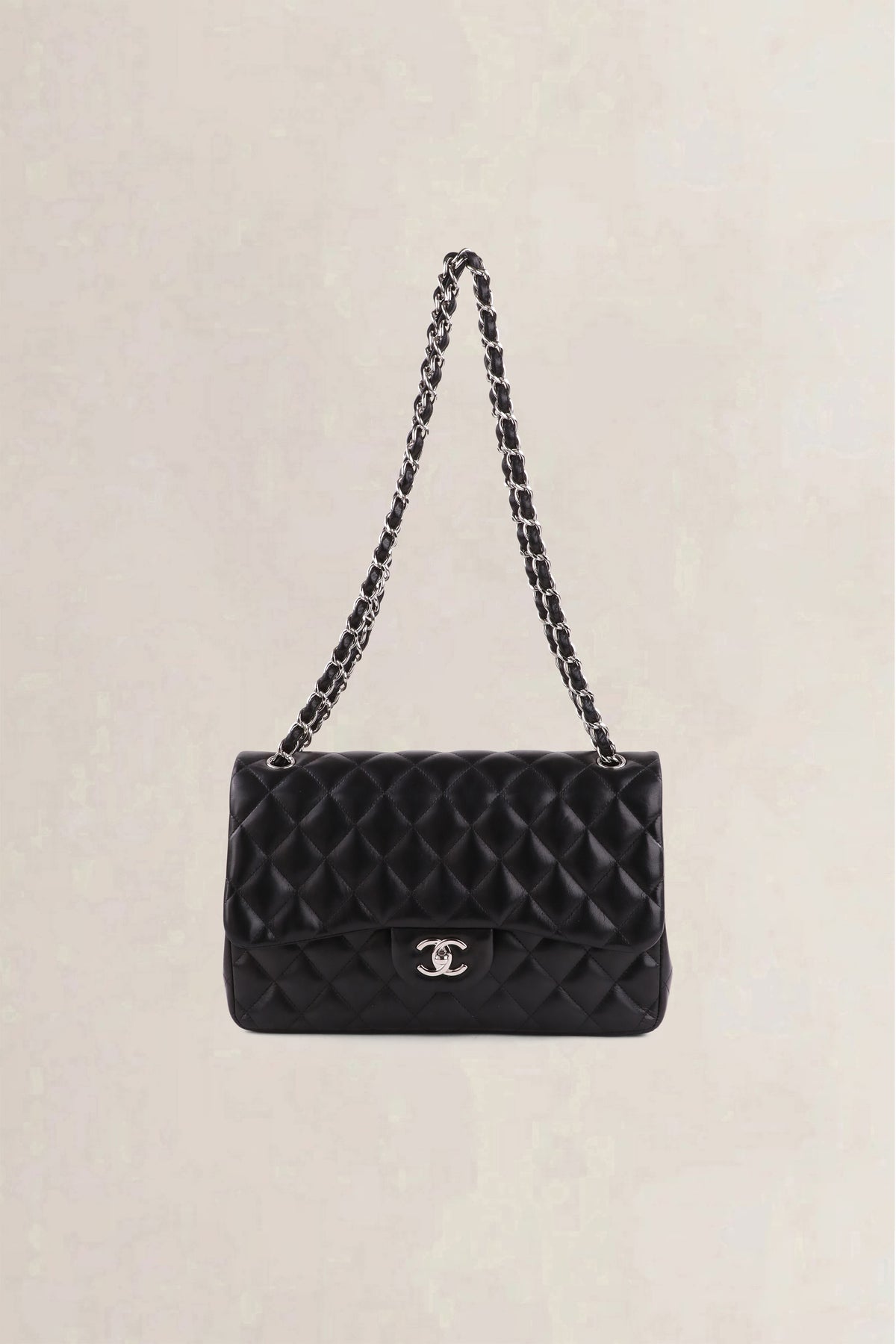 Chanel Black Lambskin Quilted Jumbo Classic Flap Crossbody Bag