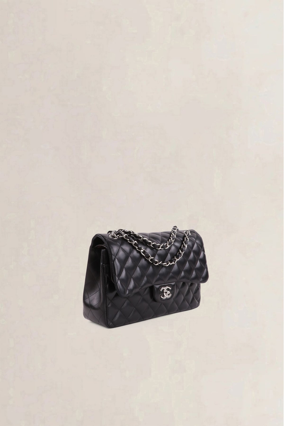 Chanel Black Lambskin Quilted Jumbo Classic Flap Crossbody Bag