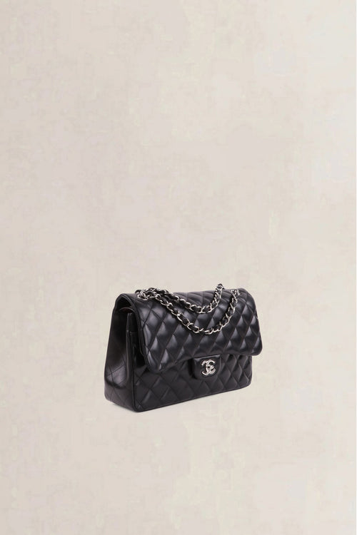 Chanel Black Lambskin Quilted Jumbo Classic Flap Crossbody Bag