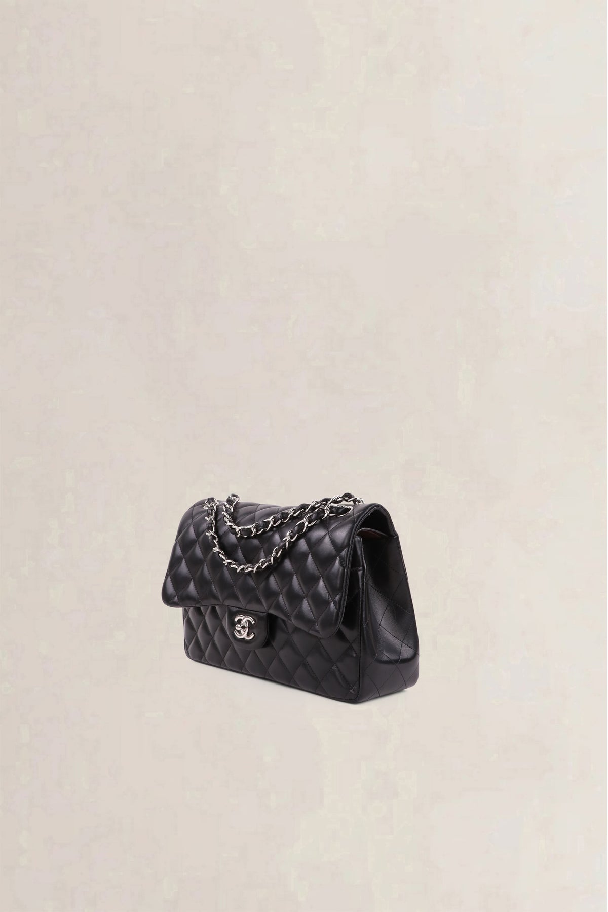 Chanel Black Lambskin Quilted Jumbo Classic Flap Crossbody Bag