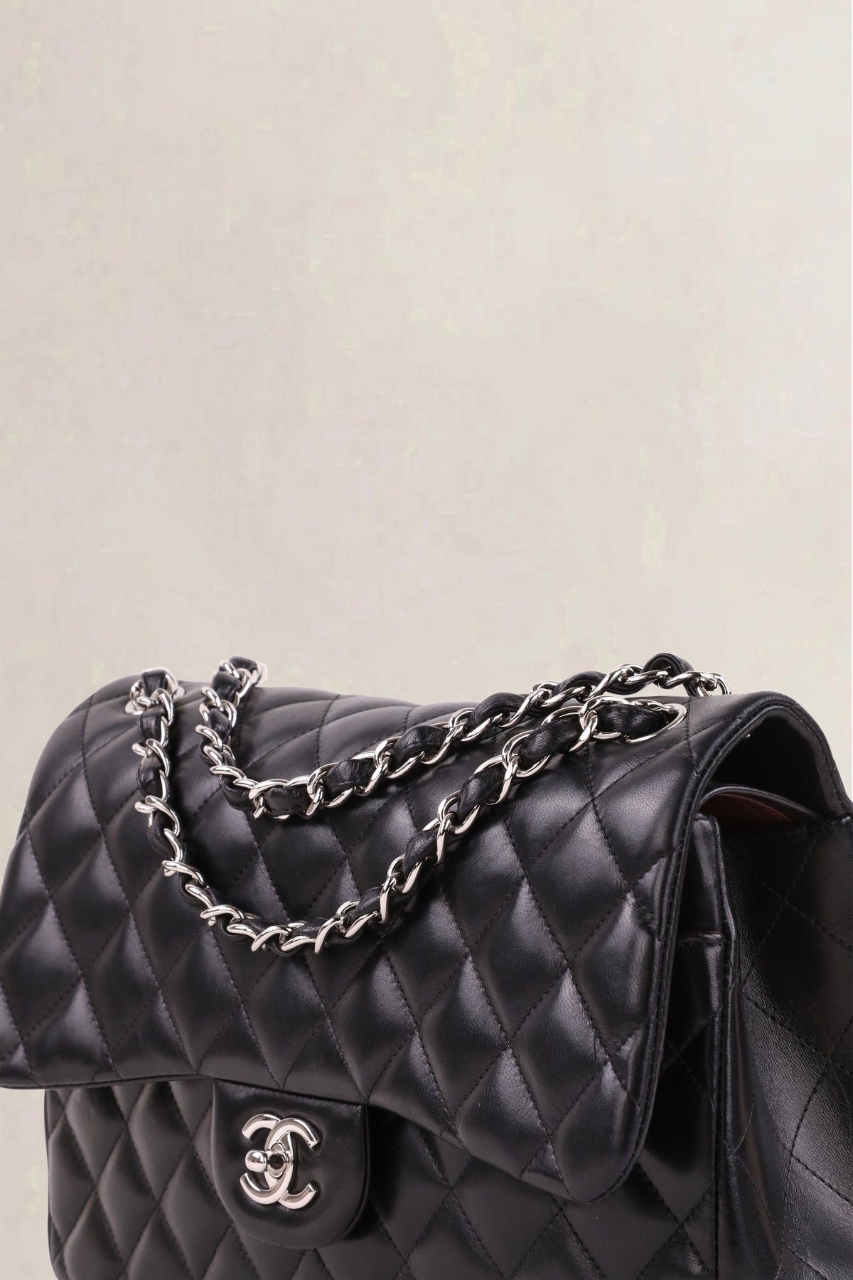 Chanel Black Lambskin Quilted Jumbo Classic Flap Crossbody Bag
