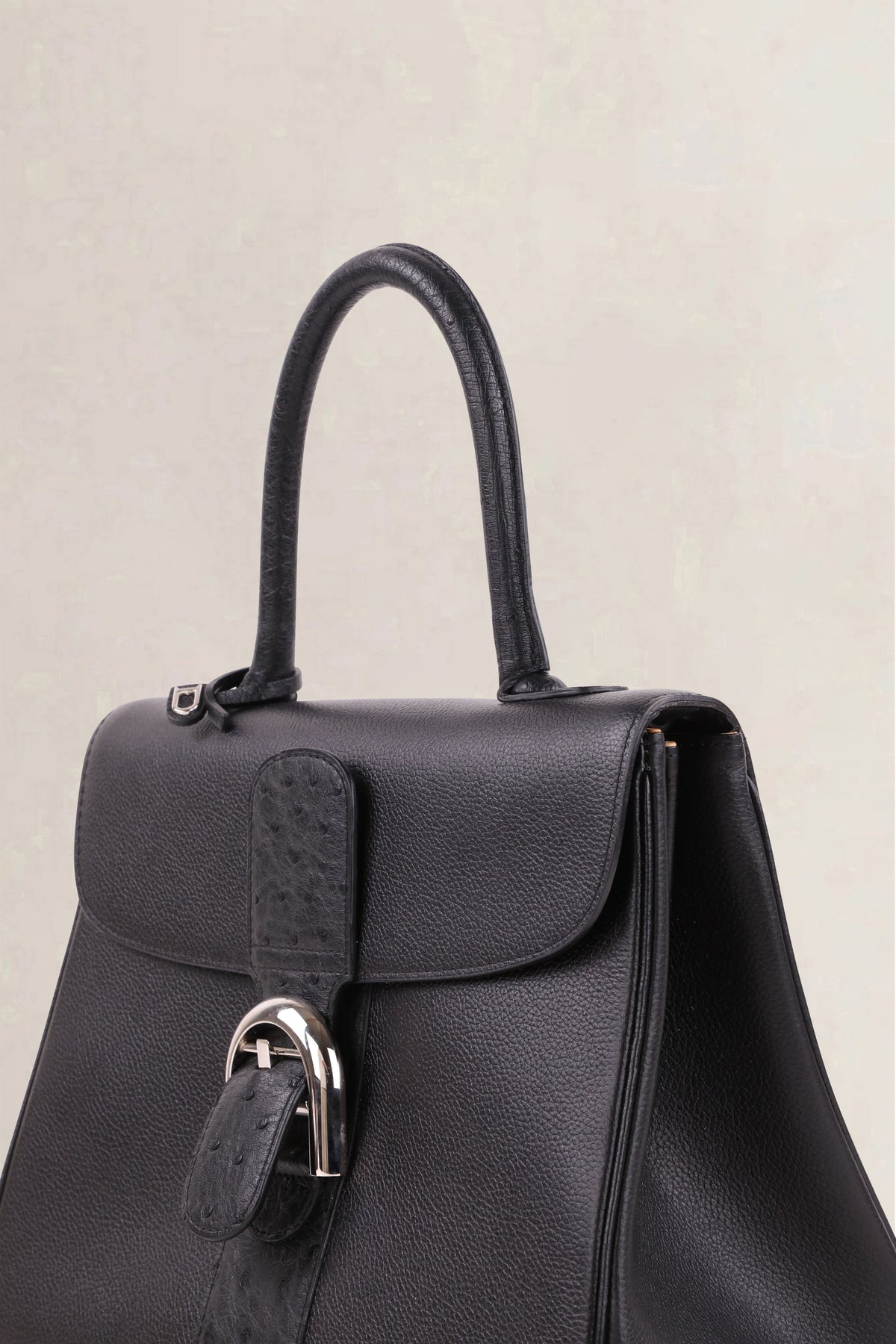 Delvaux Black Brillant Autruche MM Crossbody Bag