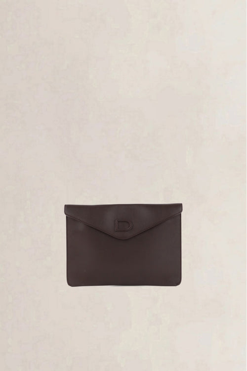 Delvaux Dark Brown Jumping Calf Envelope Clutch