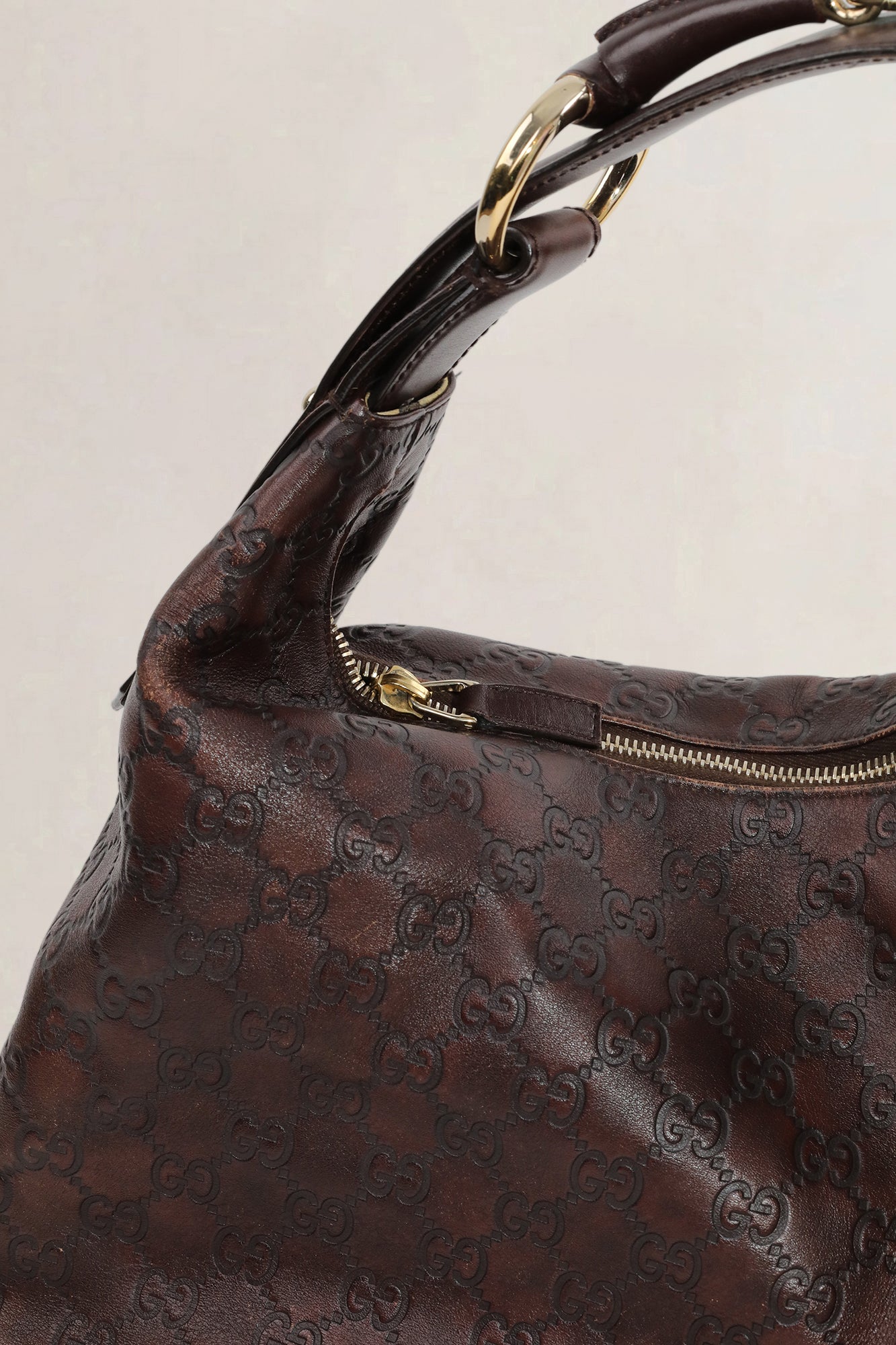 Guccissima Medium Horsebit Chain Hobo Dark Brown