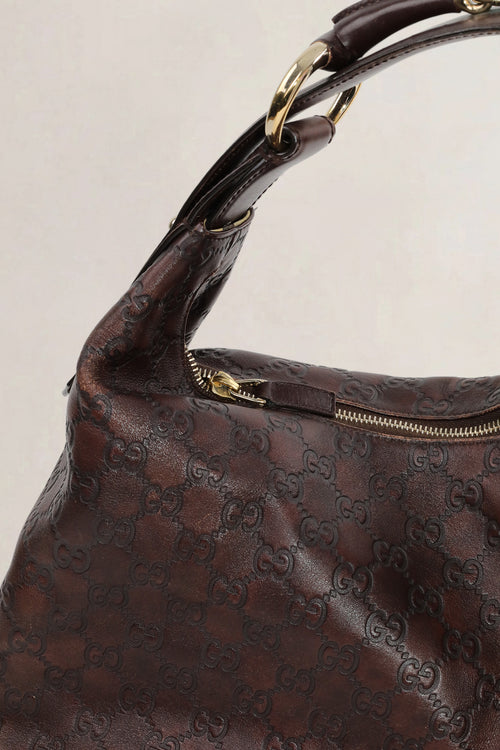Guccissima Medium Horsebit Chain Hobo Dark Brown
