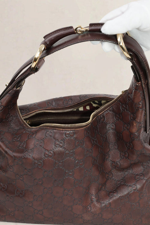 Guccissima Medium Horsebit Chain Hobo Dark Brown