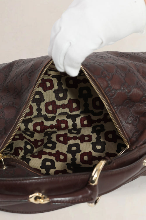 Guccissima Medium Horsebit Chain Hobo Dark Brown