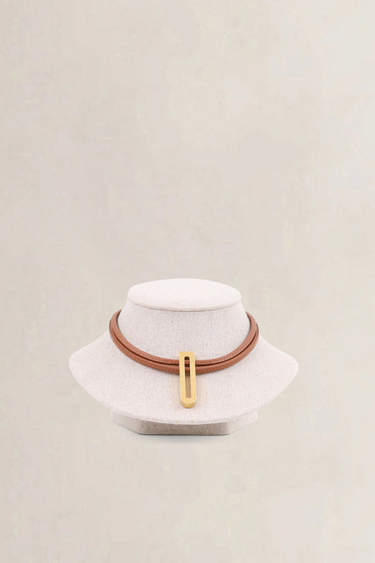 Delvaux Brown Leather D Necklace
