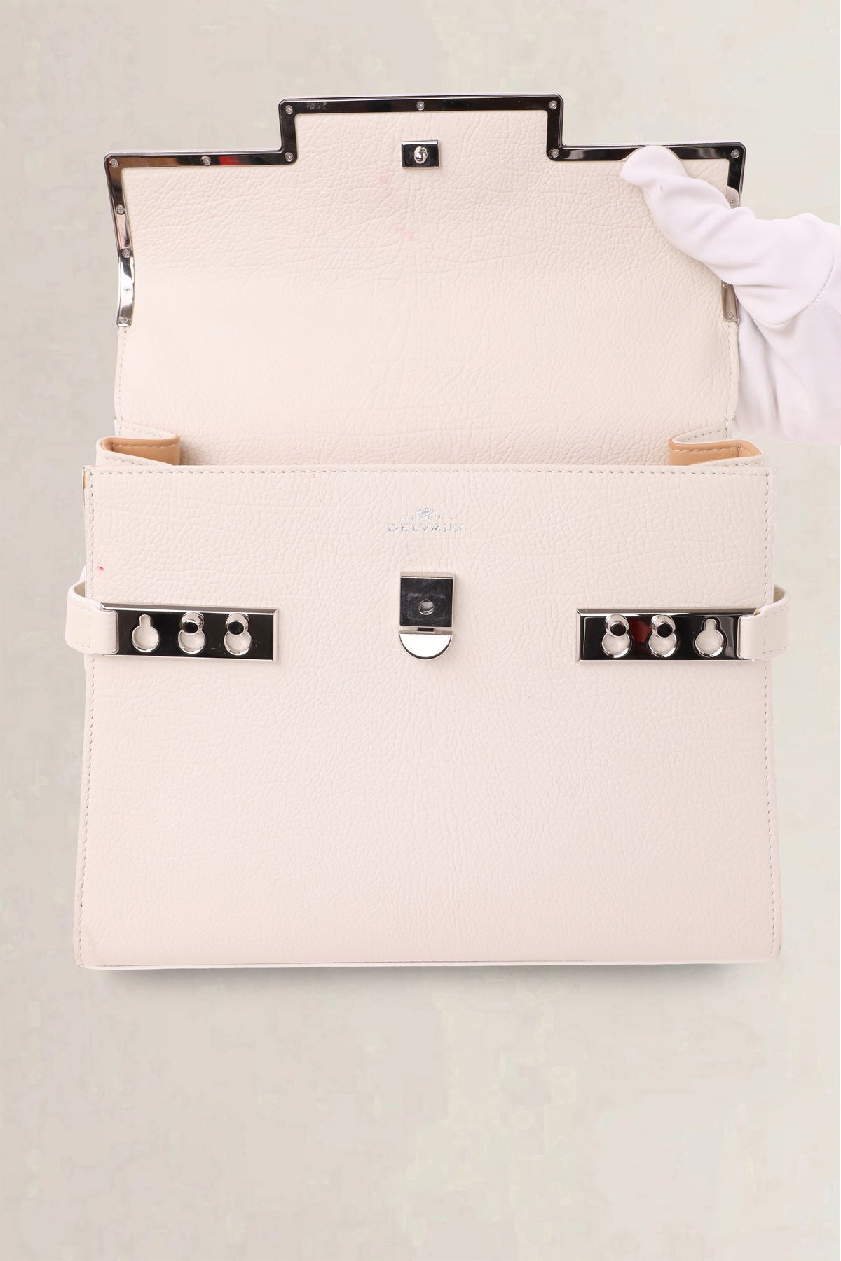 Delvaux White Tempête Frame MM Crossbody Bag