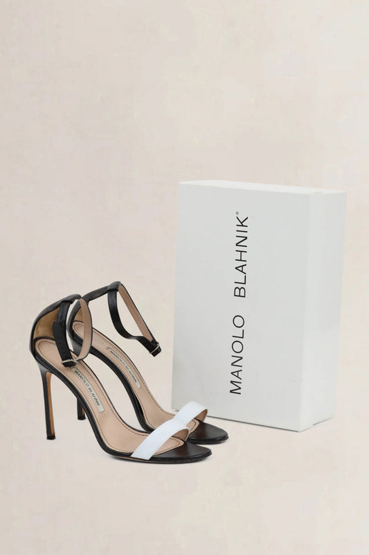 Manolo Blahnik Black/White Ankle Strap Heels