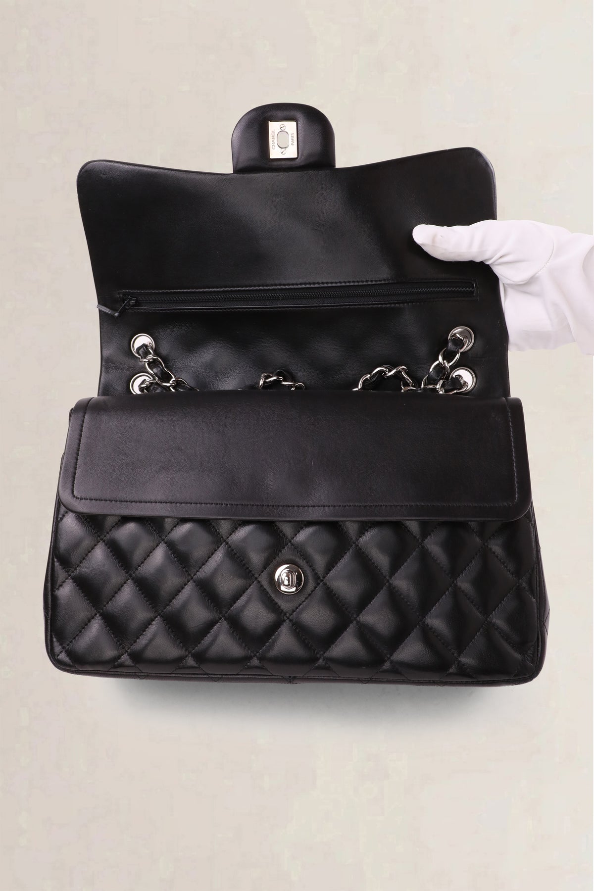 Chanel Black Lambskin Quilted Jumbo Classic Flap Crossbody Bag