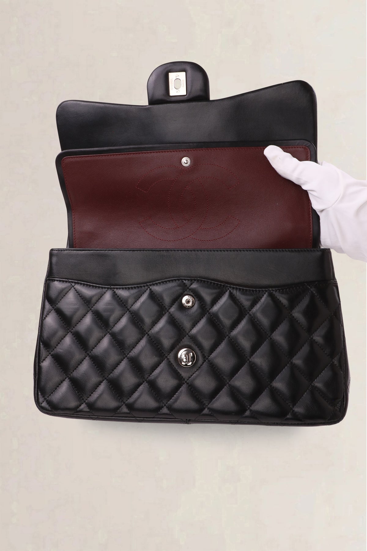 Chanel Black Lambskin Quilted Jumbo Classic Flap Crossbody Bag